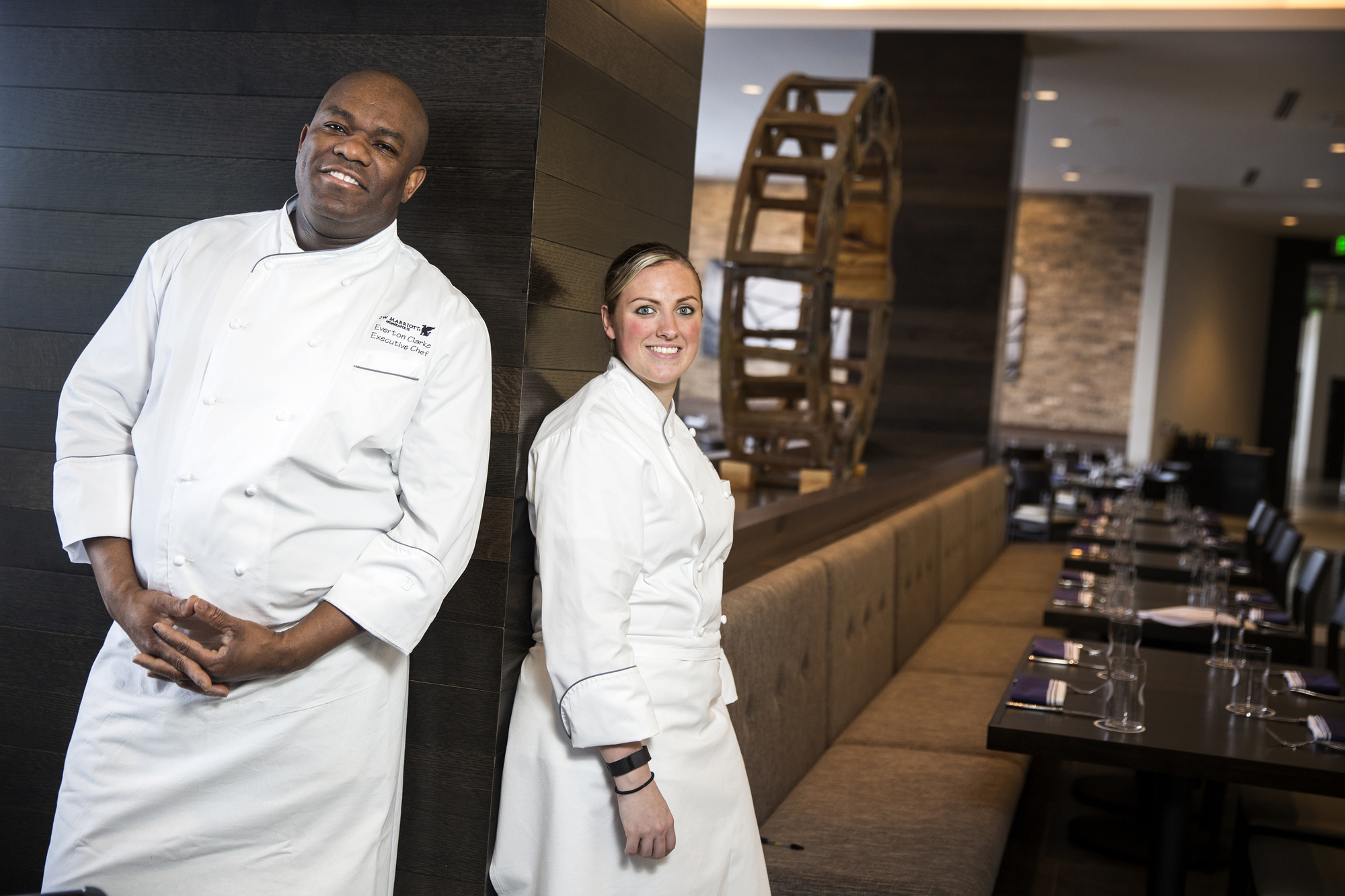 Executive chef Everton Clarke and executive sous chef Laura Bartholomew at Cedar + Stone, Urban Table, inside the Mall of America's new JW Marriott hotel.