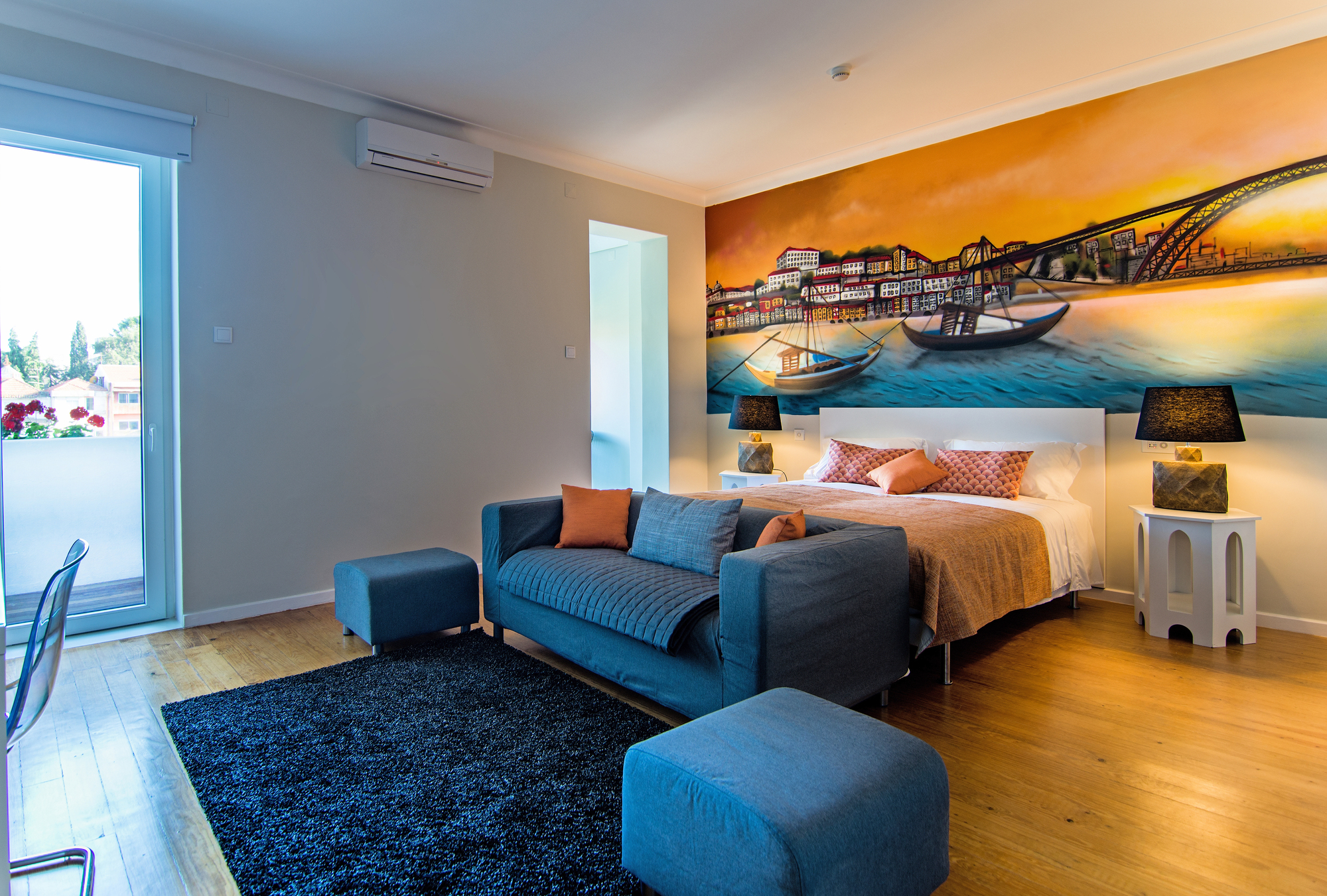 A sleek deluxe suite at the Gallery Hostel in Porto, Portugal.