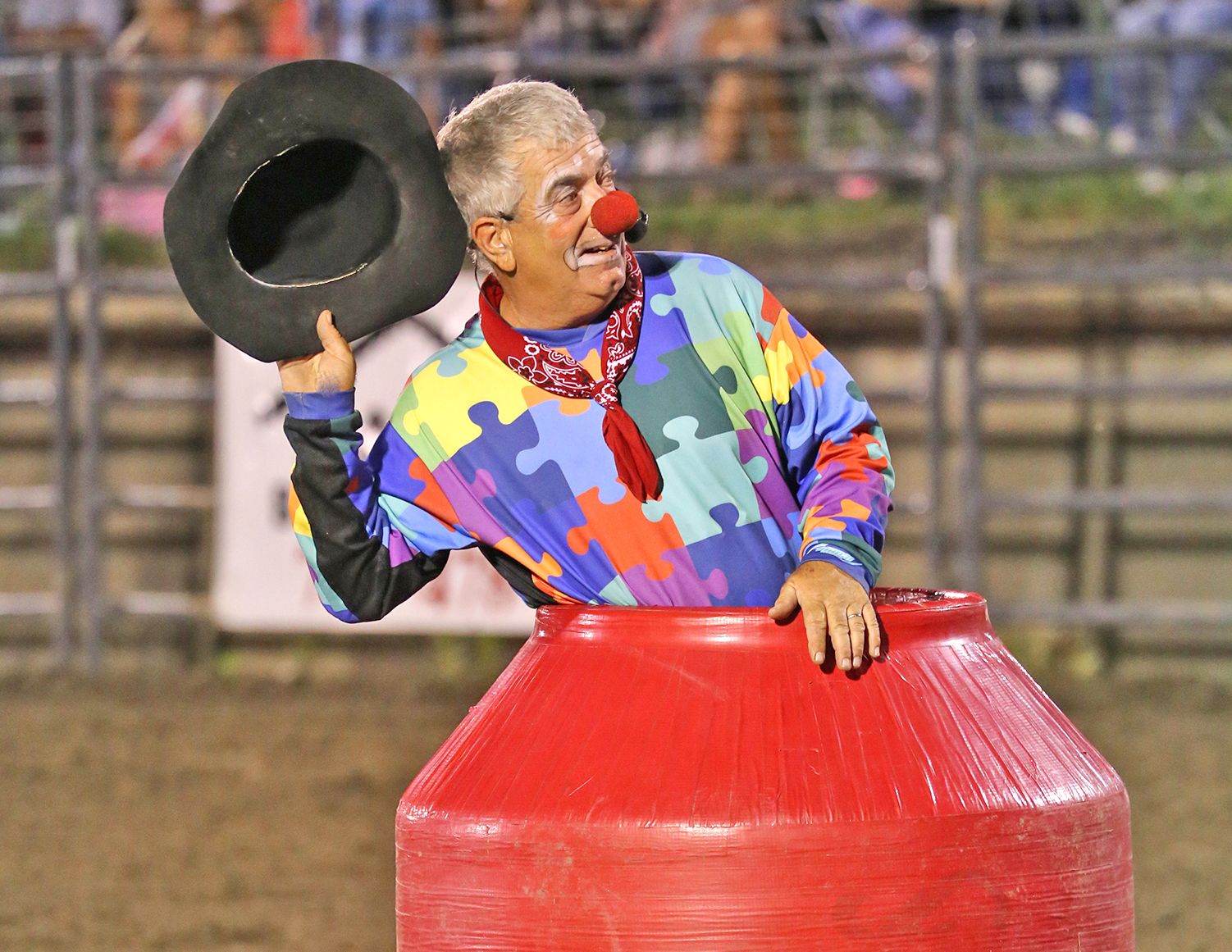 Rodeo clown is never far from mud and blood