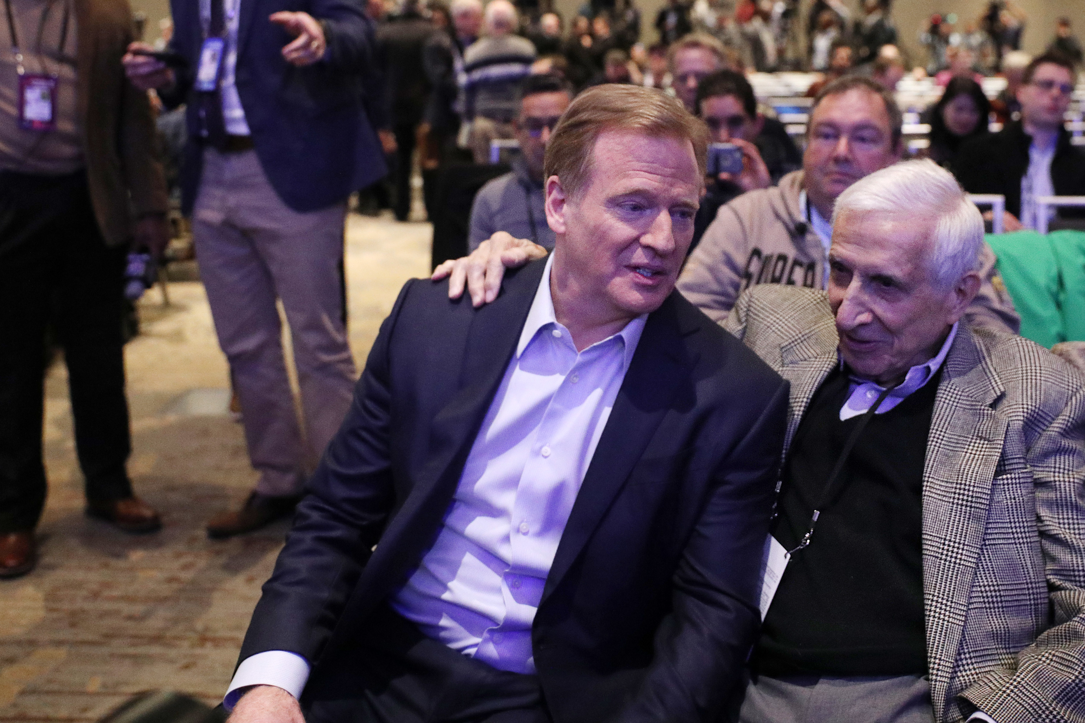 NFL Commissioner Roger Goodell recognized 97-year-old columnist Sid Hartman during Goodell's annual "State of the NFL" news conference.