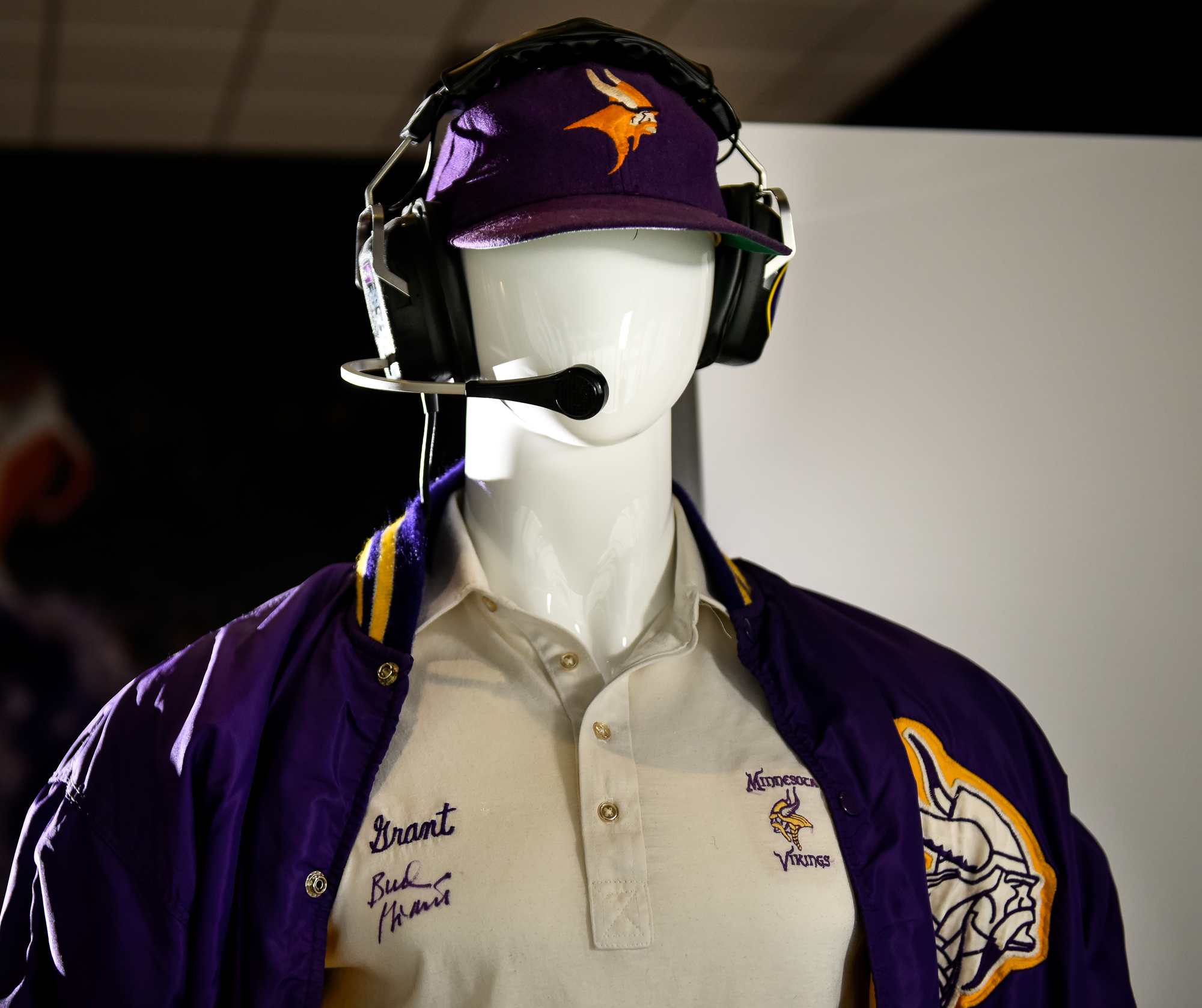 Some of Bud Grant’s official gear on display at the Vikings Museum.
