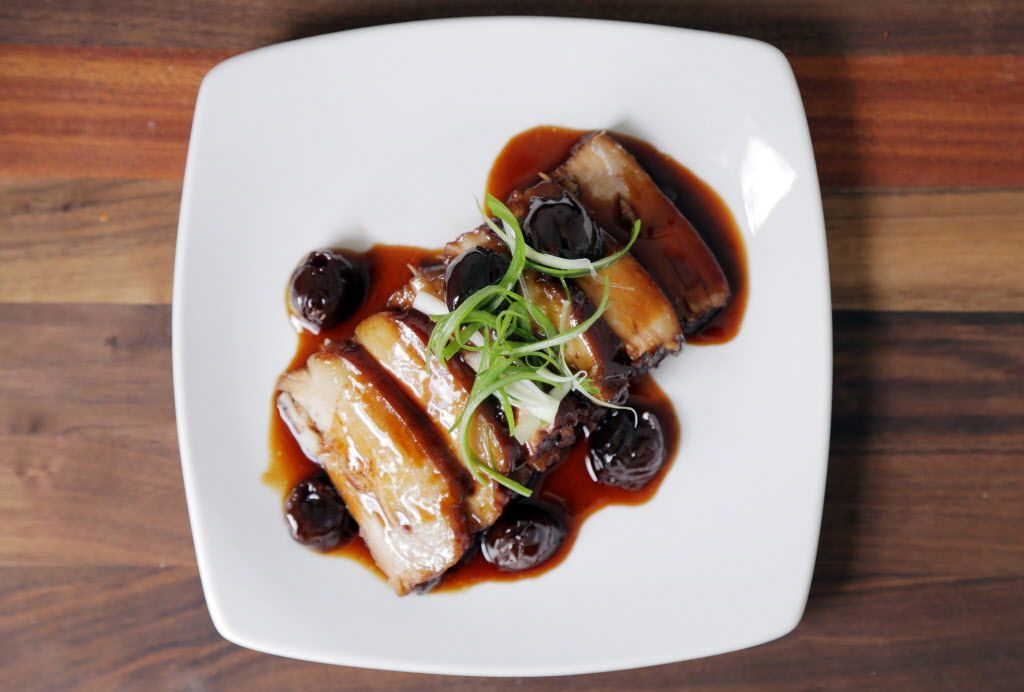 Twice-cooked Red Pork Belly with Cherries.