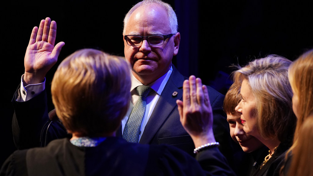Tim Walz was sworn in as Minnesota's next governor in the inauguration ceremony at the Fitzgerald Theater on Monday. Peggy Flanagan was also sworn in as Walz's lieutenant governor. She is the highest-ranking Native American woman in elected office in the state's history.