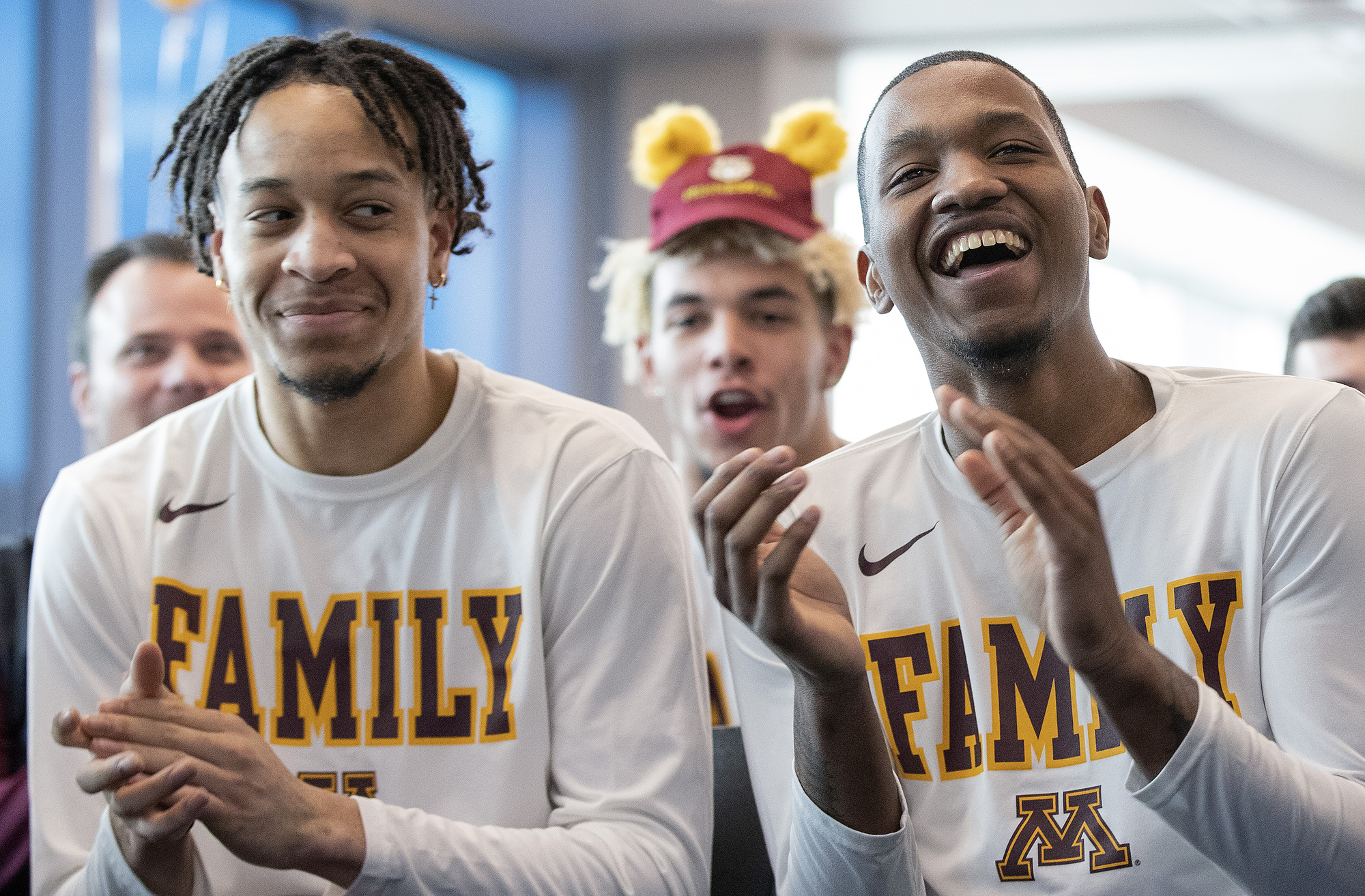 Amir Coffey and Dupree McBrayer reacted after the Gophers received a 10 seed in NCAA tournament.