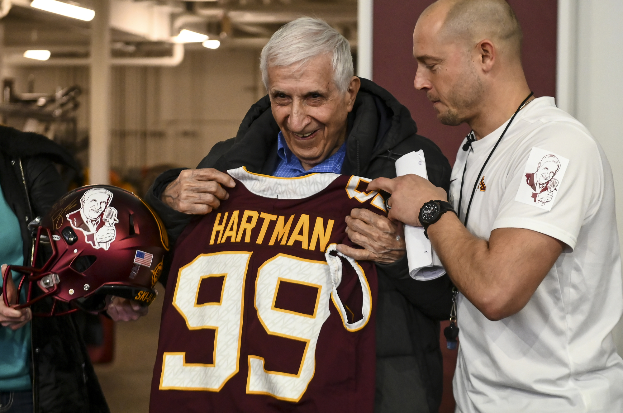 Happy 99th birthday, Sid Gophers football coach P.J. Fleck gave Sid Hartman a custom jersey and helmet for his 99th birthday Friday. Fleck’s invitation to practice became one of the various parties Sid attended Friday.