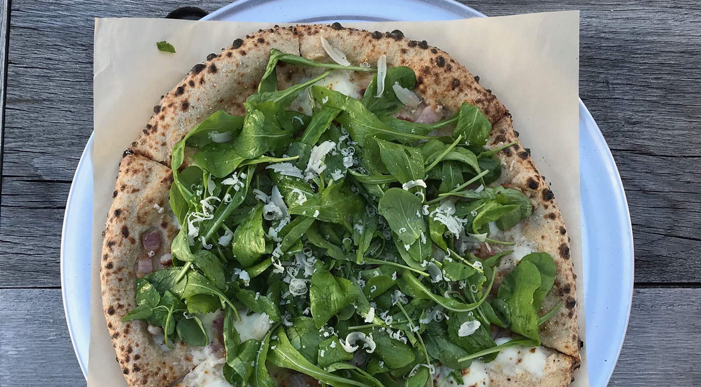 Arugula-topped pizza from Northern Fires.