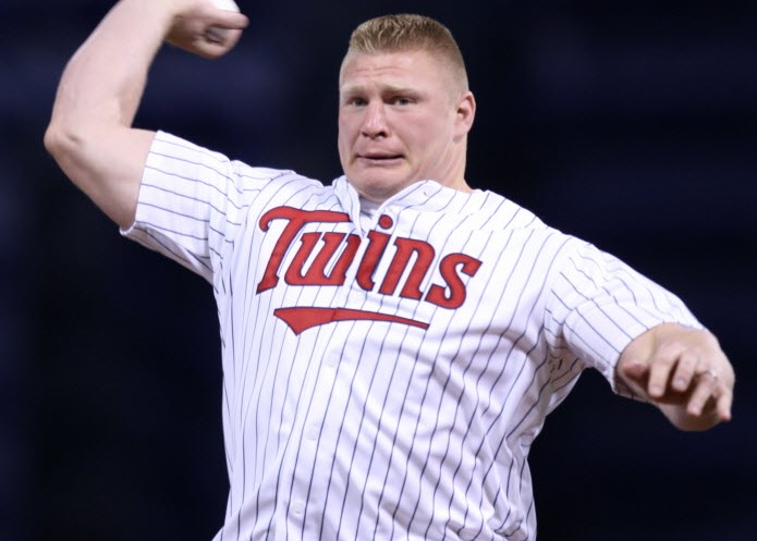 Brock Lesnar at the Metrodome in 2008 before a game against the White Sox.