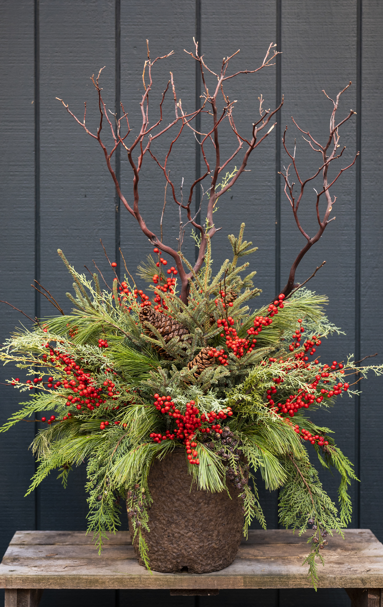 Holiday spruce planter design from Madeline Parks, the assistant manager at Leitner’s Garden Center.