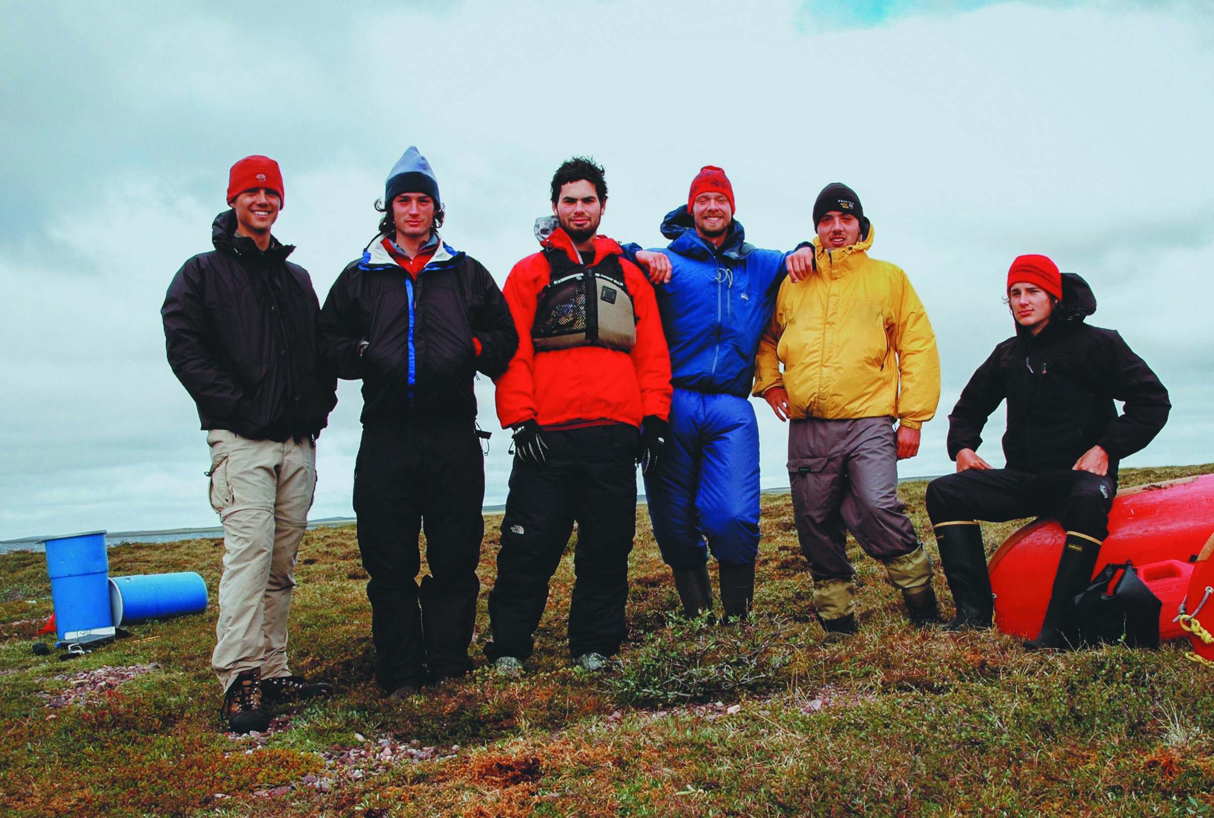 Alex Messenger, left, posed for a self-portrait with members of his party during their trek in 2005.