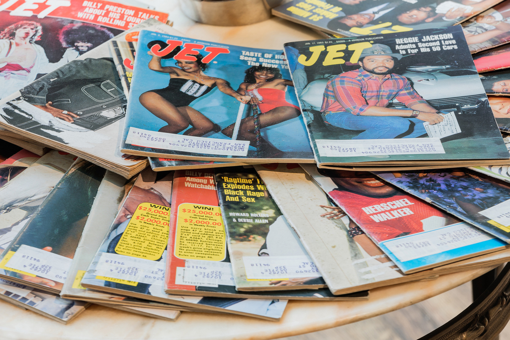 Old copies of Jet magazine collected by Theaster Gates.
