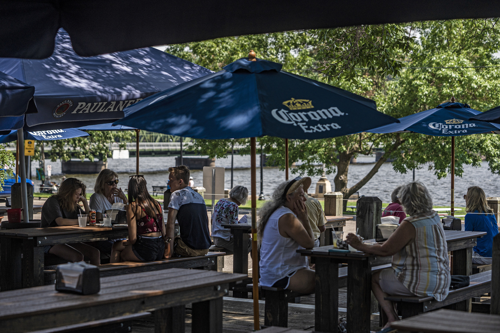 The Freight House offers patio dining and drinks adjacent to the bike path.