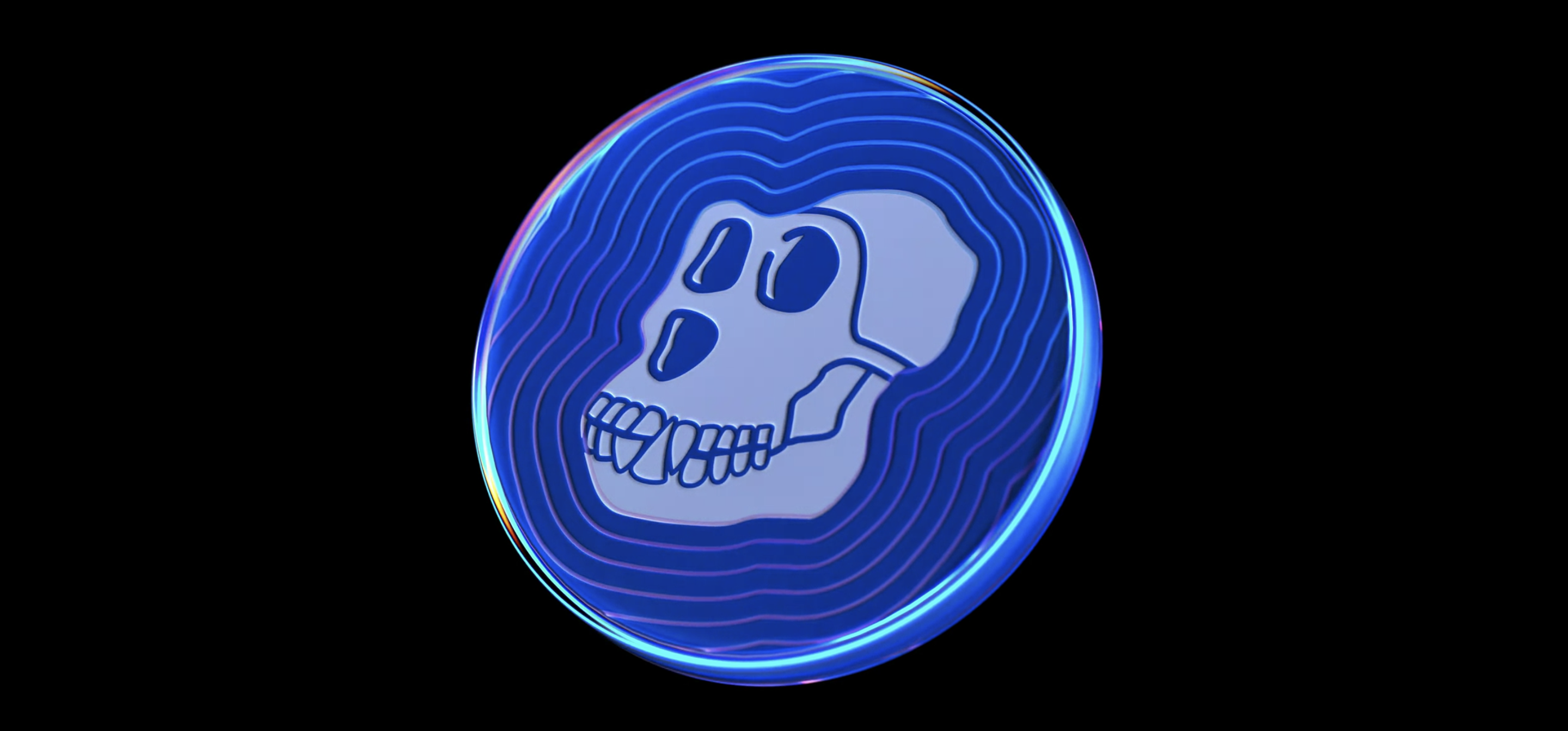 A blue coin with the Bored Ape Yacht Club logo in the middle.