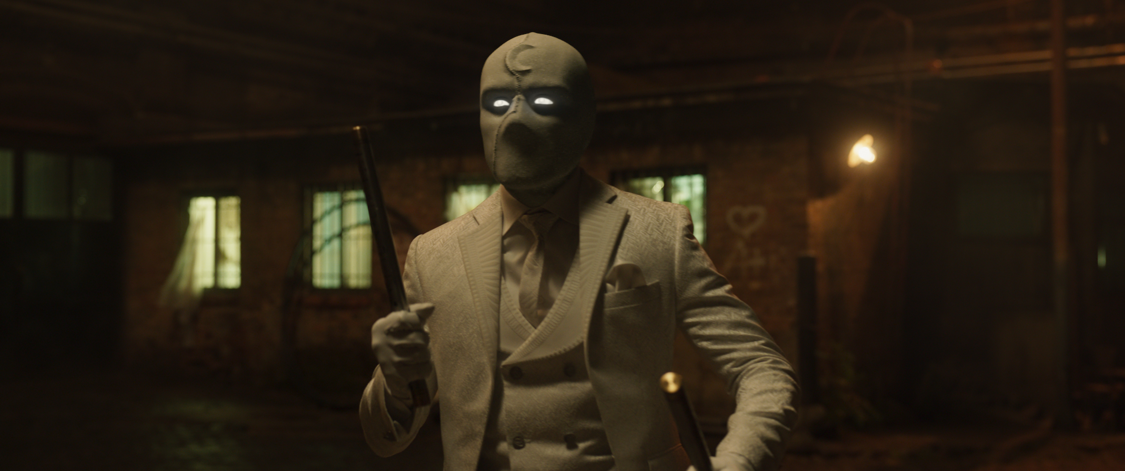 Oscar Isaac as Mr. Knight, one facet of Moon Knight’s personality.