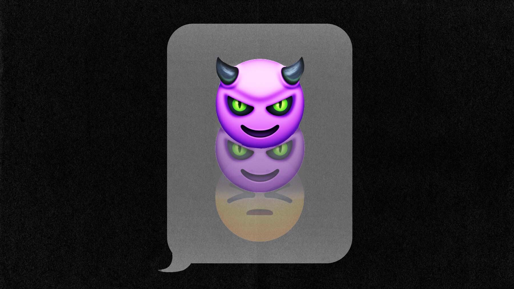 A smiling devil emoji superimposed on a sleeping smiley emoji.