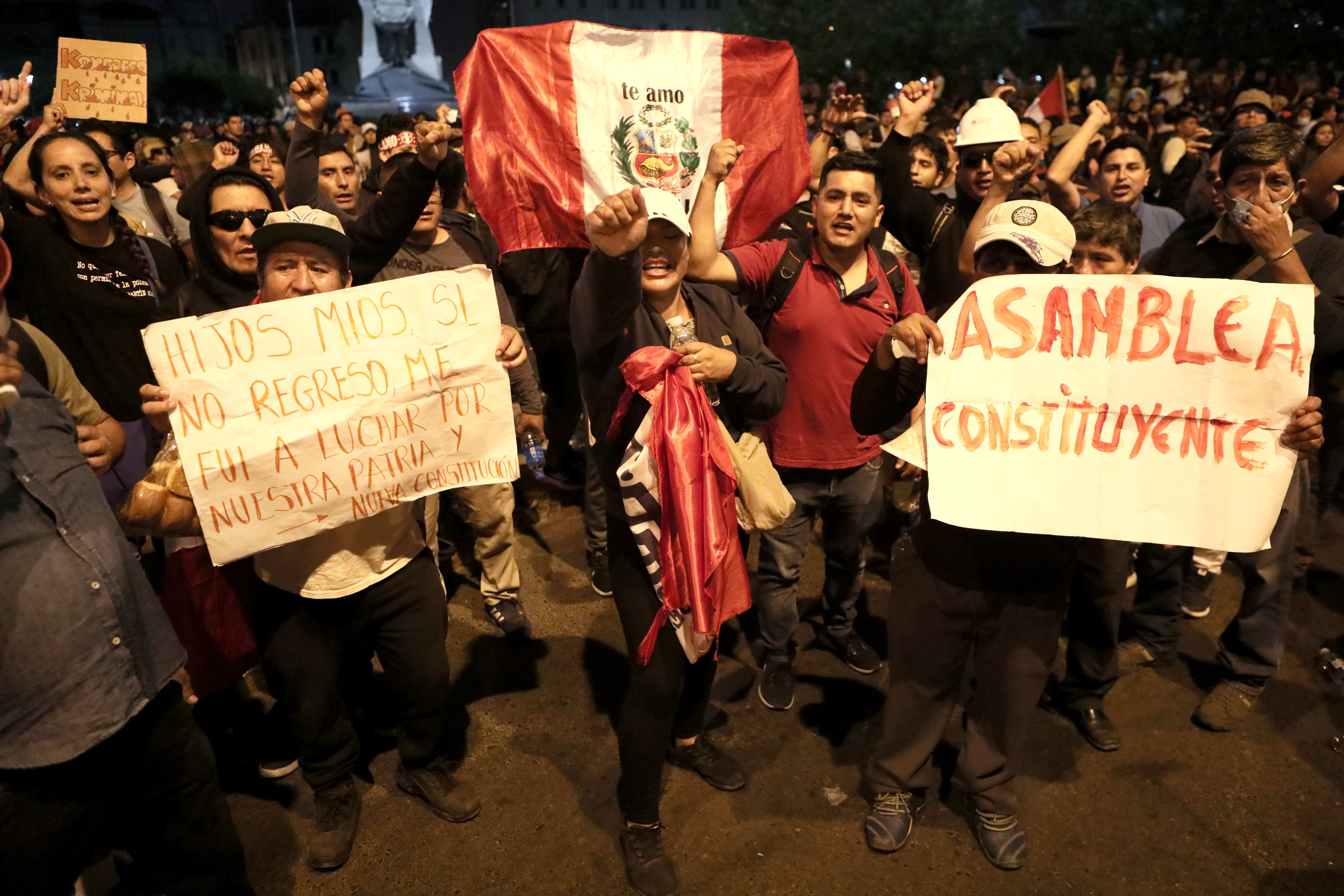 Anti-government protestors in Lima