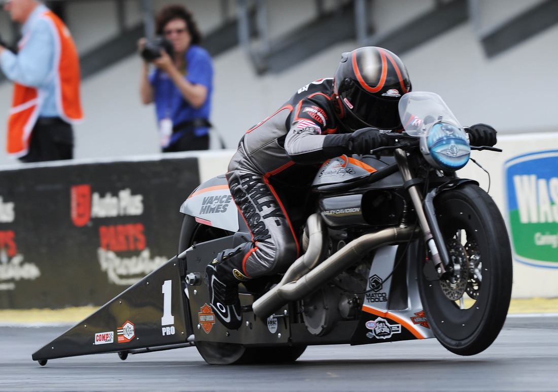 Reigning NHRA Pro Stock Motorcycle champion Eddie Krawiec's unofficial 200-mph lap has fans watching for him to make it official. (Phot by Ron Lewis) 