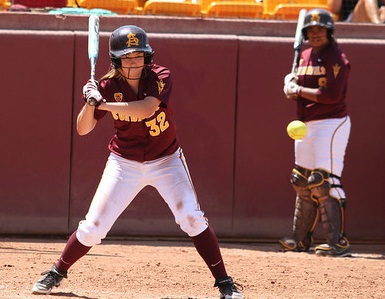 3B Haley Steele watches a Syracuse pitch during Saturday's 3-1 win. (Photo: ASU)