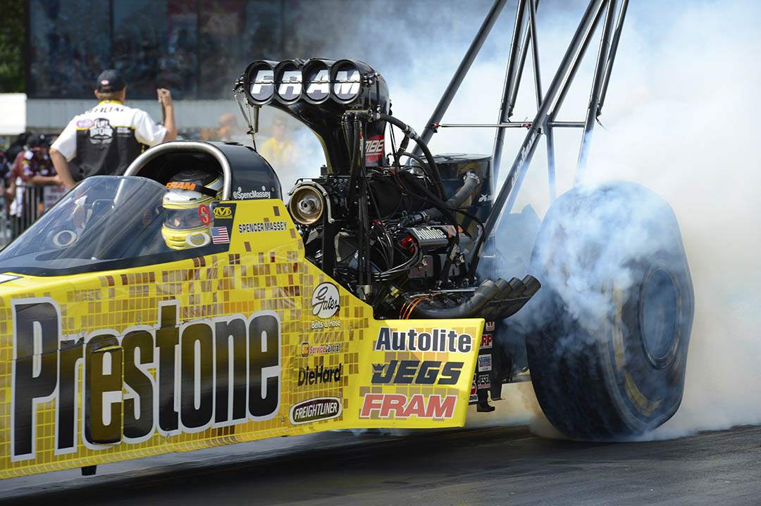 Spencer Massey's history-making Top Fuel run during Friday qualifying helped set the tone at Englishtown, N.J., for a Don Schumacher coup at last weekend's Toyota SuperNationals. (Photo by Ron Lewis) 