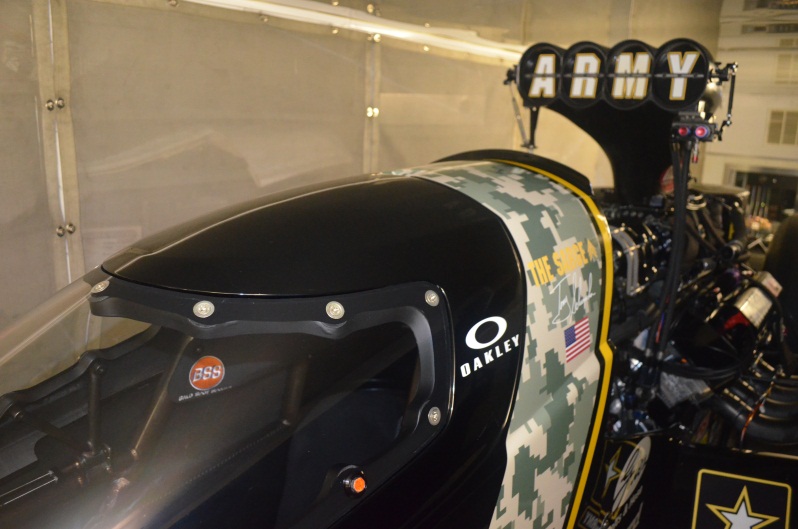 Tony Schumacher is proud of his newly approved cockpit canopy and went on the offensive against any critics at the Lucas Oil Nationals. (Photo courtesy of Don Schumacher Racing)
