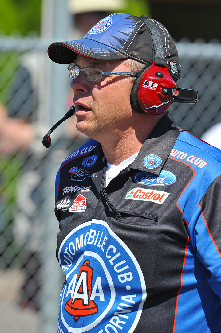 Jimmy Prock, crew chief for Robert Hight's Auto Club Ford Mustang, will have two more chances to get his driver into the U.S. Nationals field at Indianapolis. (Photo by Ron Lewis)