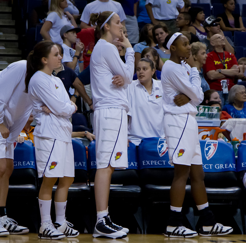 Nicole Ohlde, center, will be traded to the Tulsa Shock for Kara Braxton. (Photo by Ryan Malone)