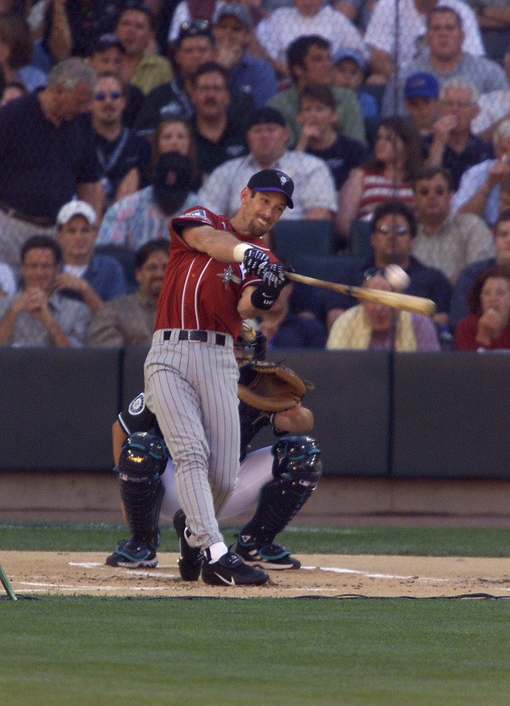 Luis Gonzalez hits a home run during the 2001 All-Star Game Home Run Derby at Safeco Field in Seattle  Credit: Jed Jacobsohn/ALLSPORT 