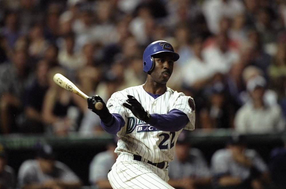 Devon White hits a pitch during the All-Star Game at Coors Field in Denver, Colorado. Credit: Brian Bahr /Allsport 