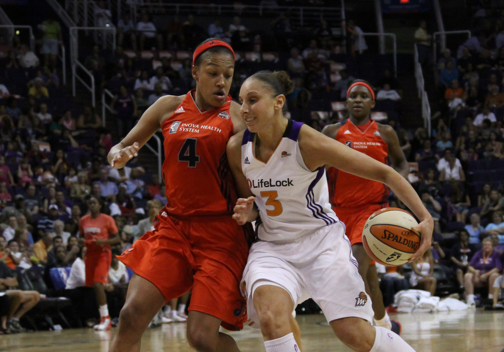 Phoenix Mercury star Diana Taurasi became the quickest WNBA player in history to reach 5,000 points, as Phoenix defeated the Washington Mystics, 78-65, July 15th at the U.S. Airways Center. (Photo by Ryan Malone)