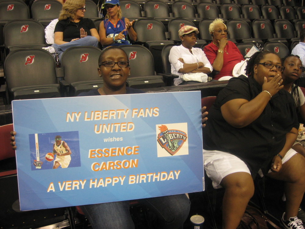 A fan at the Prudential Center ready to witness the New York Liberty give guard Essence Carson a birthday win over the Washington Mystics. <em> Photo by Ray Floriani. </em>