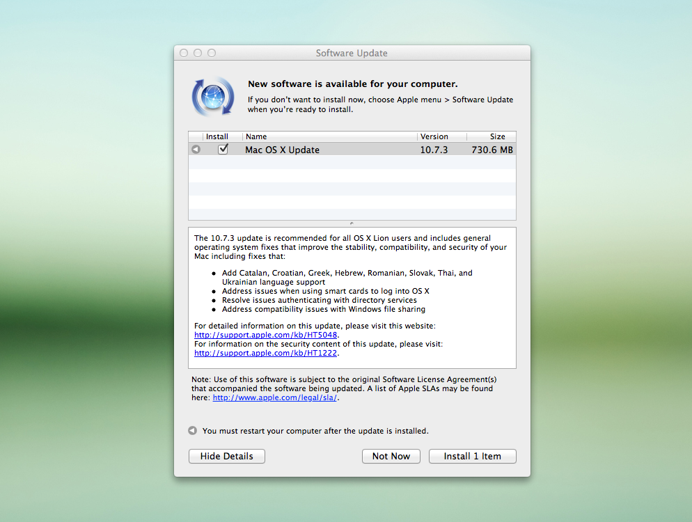 Mac OS X Lion 10.7.3 update