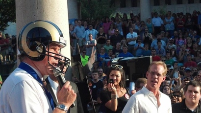 Will Ferrell joins the St. Louis Rams as Joe Buck looks on in existential horror. 