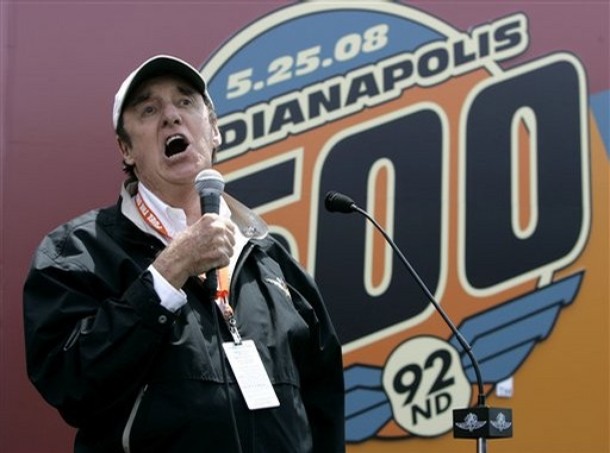 Jim Nabors sings "Back Home Again in Indiana" before the 92nd running of the Indianapolis 500 auto race at the Indianapolis  Motor Speedway in Indianapolis, Sunday, May 25, 2008. (Photo: Associated Press)