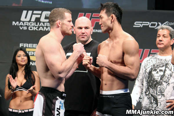 Nate Marquardt and Yushin Okami will meet for a middleweight title shot in the main event of UFC 122. Photo via <a href="http://mmajunkie.com/">MMAJunkie.com</a>