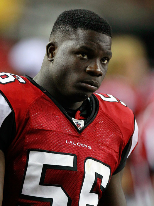 ATLANTA - AUGUST 13:  Sean Weatherspoon #56 of the Atlanta Falcons looks on from the sidelines in the final minutes against the Kansas City Chiefs at Georgia Dome on August 13 2010 in Atlanta Georgia.  (Photo by Kevin C. Cox/Getty Images)