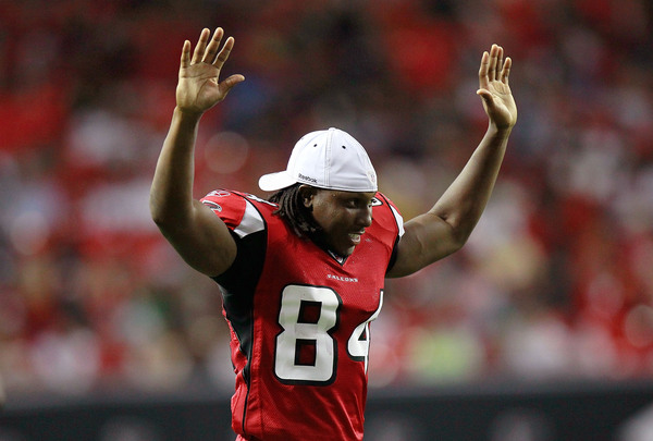 ATLANTA - AUGUST 13:  Roddy White #84 of the Atlanta Falcons reacts after a touchdown against the Kansas City Chiefs at Georgia Dome on August 13 2010 in Atlanta Georgia.  (Photo by Kevin C. Cox/Getty Images)