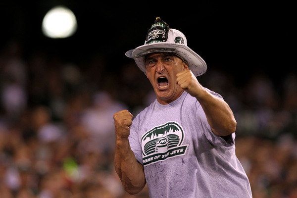 EAST RUTHERFORD NJ - AUGUST 16:  A New York Jets fan screams during the Jets' game against the New York Giants at New Meadowlands Stadium on August 16 2010 in East Rutherford New Jersey.  (Photo by Nick Laham/Getty Images)