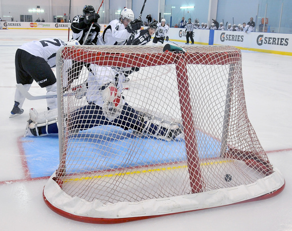 TORONTO ON - The NHL tests a yellow verification line located behind the goal line inside the net as part of the NHL Research Development and Orientation Camp in Toronto Canada.  (Photo by Matthew Manor/Getty Images)