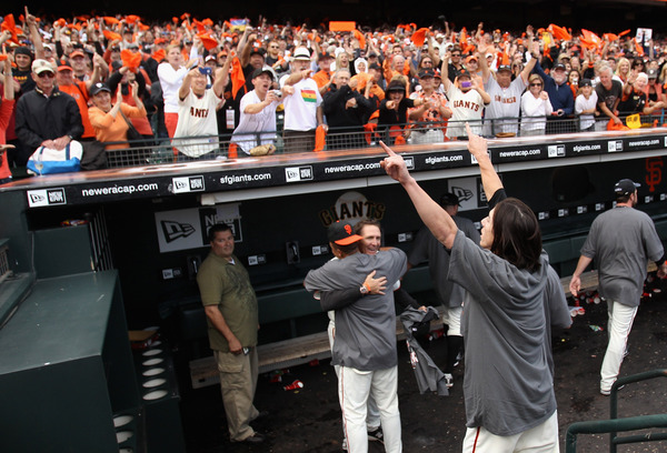 Lincecum and Giants fans celebrate the big win on Sunday... somehow its hard to envision these same fans having a similar moment with Alex Smith.