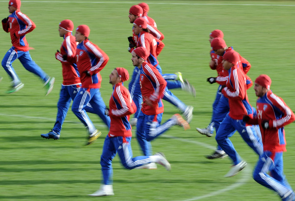 TORONTO - NOVEMBER 20:  Andrew Wiedeman #23 of FC Dallas and his teammates warm up during practice in preparation for the MLS Cup against the Colorado Rapids at BMO Field on November 20 2010 in Toronto Canada.  (Photo by Harry How/Getty Images)
