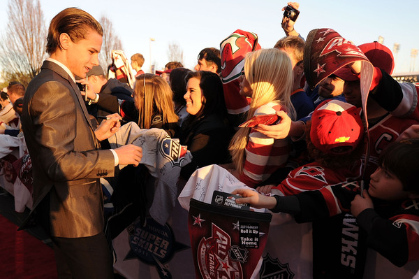 RALEIGH NC - JANUARY 29:  Erik Karlsson of the Ottawa Senators and Team Staal arrives at the NHL All-Star red carpet part of 2011 NHL All-Star Weekend on January 29 2011 in Raleigh North Carolina.  (Photo by Harry How/Getty Images)