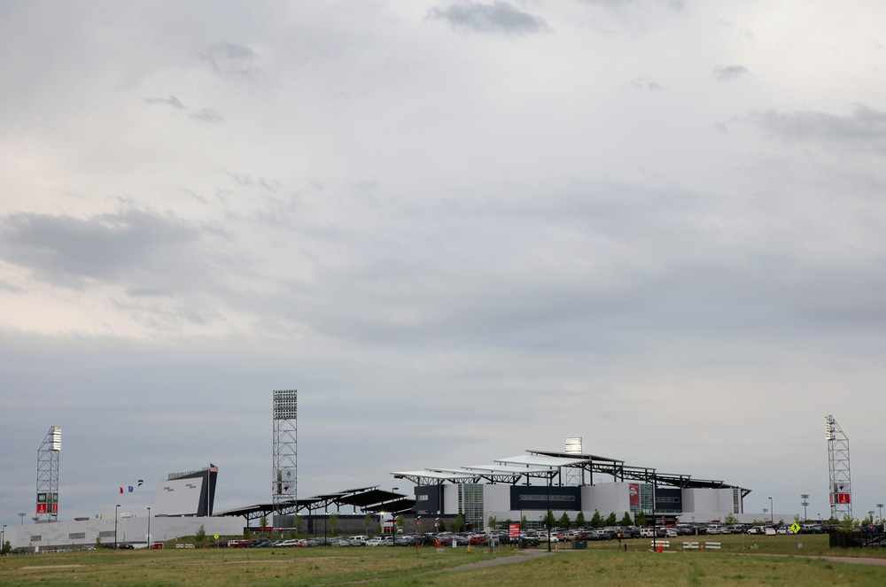 COMMERCE CITY, CO - MAY 28:  Gray skies loom over the stadium as Sporting KC face the Colorado Rapids at Dick's Sporting Goods Park on May 28, 2011 in Commerce City, Colorado.  (Photo by Doug Pensinger/Getty Images)