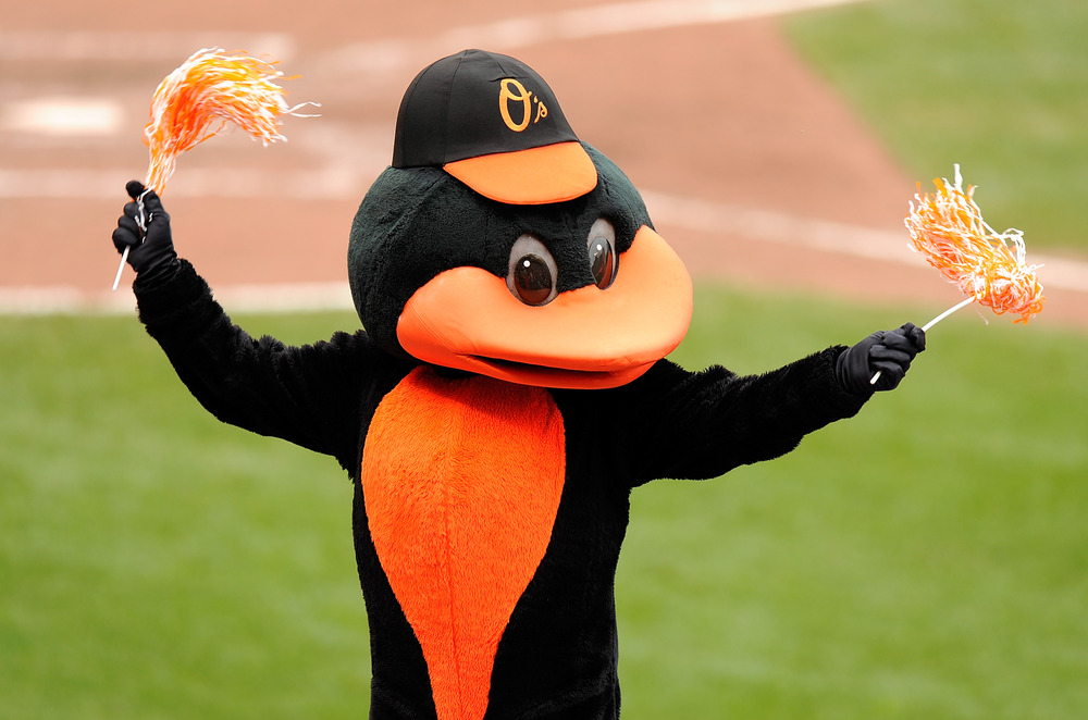 BALTIMORE, MD - SEPTEMBER 01:  The Oriole mascot performs during the game between the Toronto Blue Jays and the Baltimore Orioles at Oriole Park at Camden Yards on September 1, 2011 in Baltimore, Maryland.  (Photo by Greg Fiume/Getty Images)