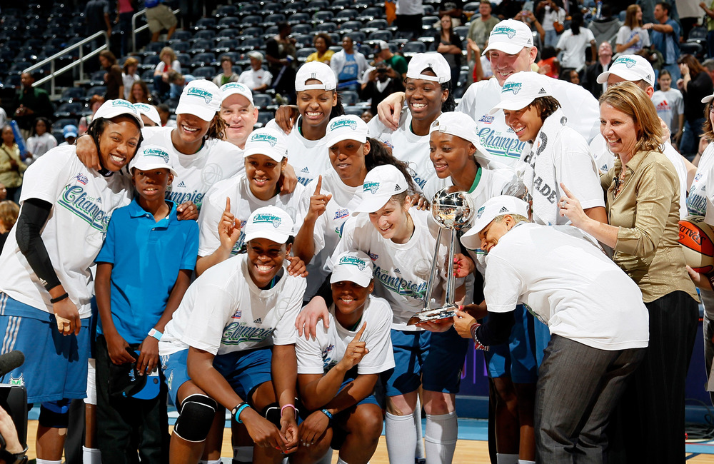 ATLANTA, GA - OCTOBER 07:  The Minnesota Lynx celebrates their 73-67 win over the Atlanta Dream in Game Three of the 2011 WNBA Finals at Philips Arena on October 7, 2011 in Atlanta, Georgia. (Photo by Kevin C. Cox/Getty Images)