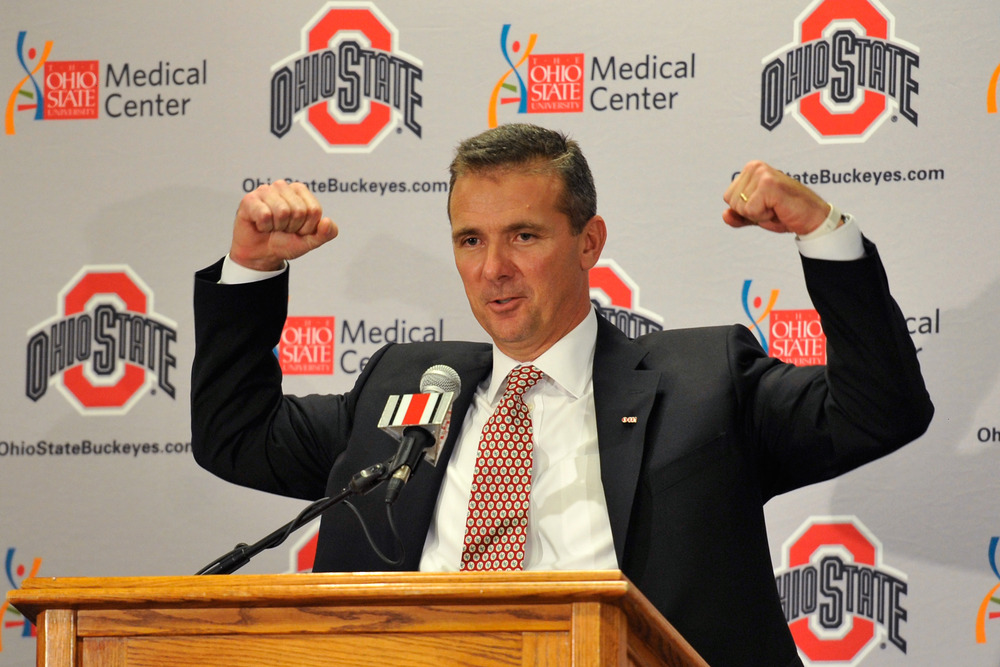 COLUMBUS, OH - NOVEMBER 28:  Urban Meyer speaks to the media after being introduced as the new head coach of Ohio State football on November 28, 2011 in Columbus, Ohio. (Photo by Jamie Sabau/Getty Images)