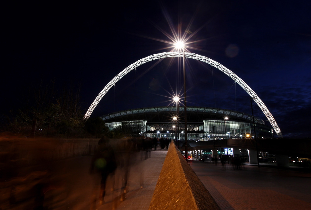 LONDON, ENGLAND - DECEMBER 10:  A general view as fans make their way to Wembley Stadium.