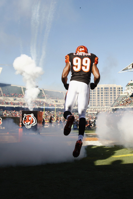 CINCINNATI, OH - DECEMBER 11:  Manny Lawson #99 of the Cincinnati Bengals takes the field for the game against the Houston Texans at Paul Brown Stadium on December 11, 2011 in Cincinnati, Ohio.  (Photo by John Grieshop/Getty Images)