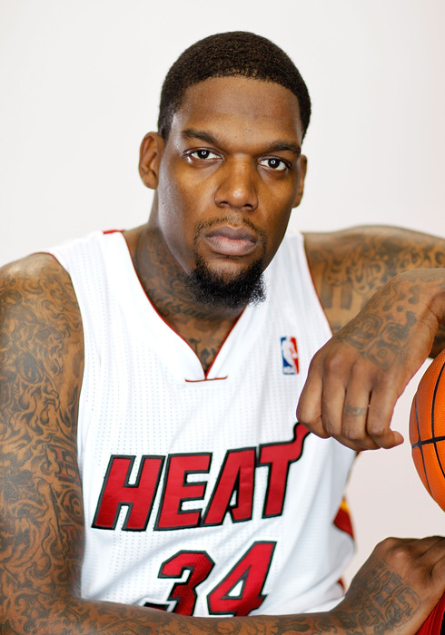 MIAMI, FL - DECEMBER 12:  Eddy Curry #34 of the Miami Heat poses during media day at American Airlines Arena on December 12, 2011 in Miami, Florida.  (Photo by Mike Ehrmann/Getty Images)