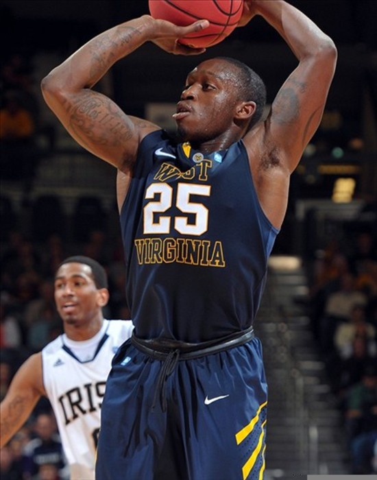 Feb. 22, 2012; South Bend, IN, USA; West Virginia Mountaineers guard Darryl Bryant (25) shoots in the second half against the Notre Dame Fighting Irish at the Purcell Pavilion. Notre Dame won 71-44. Mandatory Credit: Matt Cashore-US PRESSWIRE