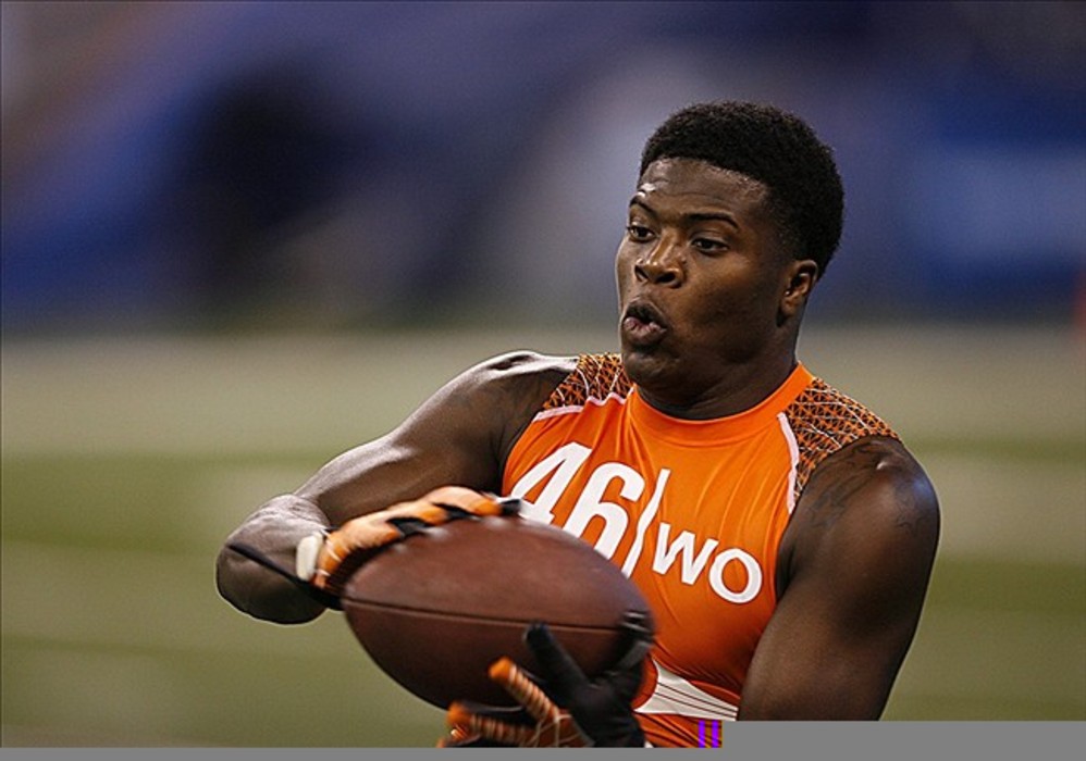 Feb 26, 2012; Indianapolis, IN, USA; Baylor Bears wide receiver Kendall Wright participates in a catch and run drill during the NFL Combine at Lucas Oil Stadium. Mandatory Credit: Brian Spurlock-US PRESSWIRE