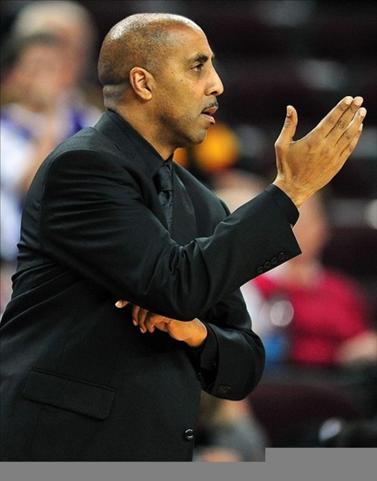 March 1, 2012; Los Angeles, CA, USA; Washington Huskies head coach Lorenzo Romar watches game action against the Southern California Trojans during the second half at Galen Center. Mandatory Credit: Gary A. Vasquez-US PRESSWIRE